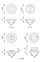Rozeta ke klice SH - ROZETA - R PRO 8 MM BS - Černá matná