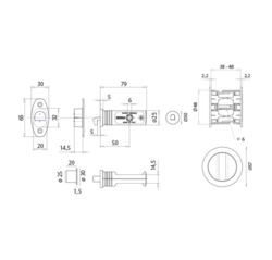 SAB - Set na posuvné dveře Hooky ZERO - R WC OLV - Mosaz leštěná lakovaná
