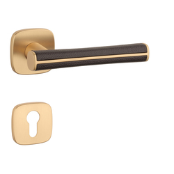 Klika na dveře AS - DAVIDIA - QR 7S OLS - Mosaz broušená / hnědá kůže