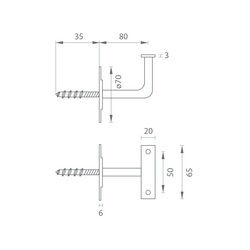 LR - DRŽÁK ZÁBRADLÍ s rovnou plochou 70/80 Černá kovaná