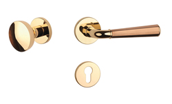 Klika na dveře ASM - MARIGOLD 3 - R 7S OLV/CUM/OLV - Mosaz leštěná lakovaná / měď matná / mosaz leštěná lakovaná