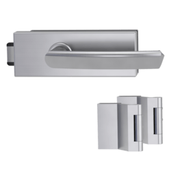 Klika na dveře GK - PURISTO S - ZÁMEK na sklo s klikou CRYSTAL - UV (vč. závěsů) BN - Broušená nerez (71)