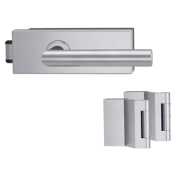 Klika na dveře GK - PURISTO S - ZÁMEK na sklo s klikou LUCIA  - UV (vč. závěsů) BN - Broušená nerez (71)