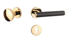 Klika na dveře AS - EGERIA - R 7S OLV - Mosaz leštěná lakovaná / hnědá kůže