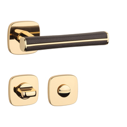 Klika na dveře AS - DAVIDIA - QR 7S OLV - Mosaz leštěná lakovaná / hnědá kůže