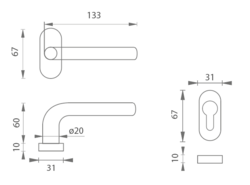 Klika na dveře MP - MONA - UOR BN - Broušená nerez
